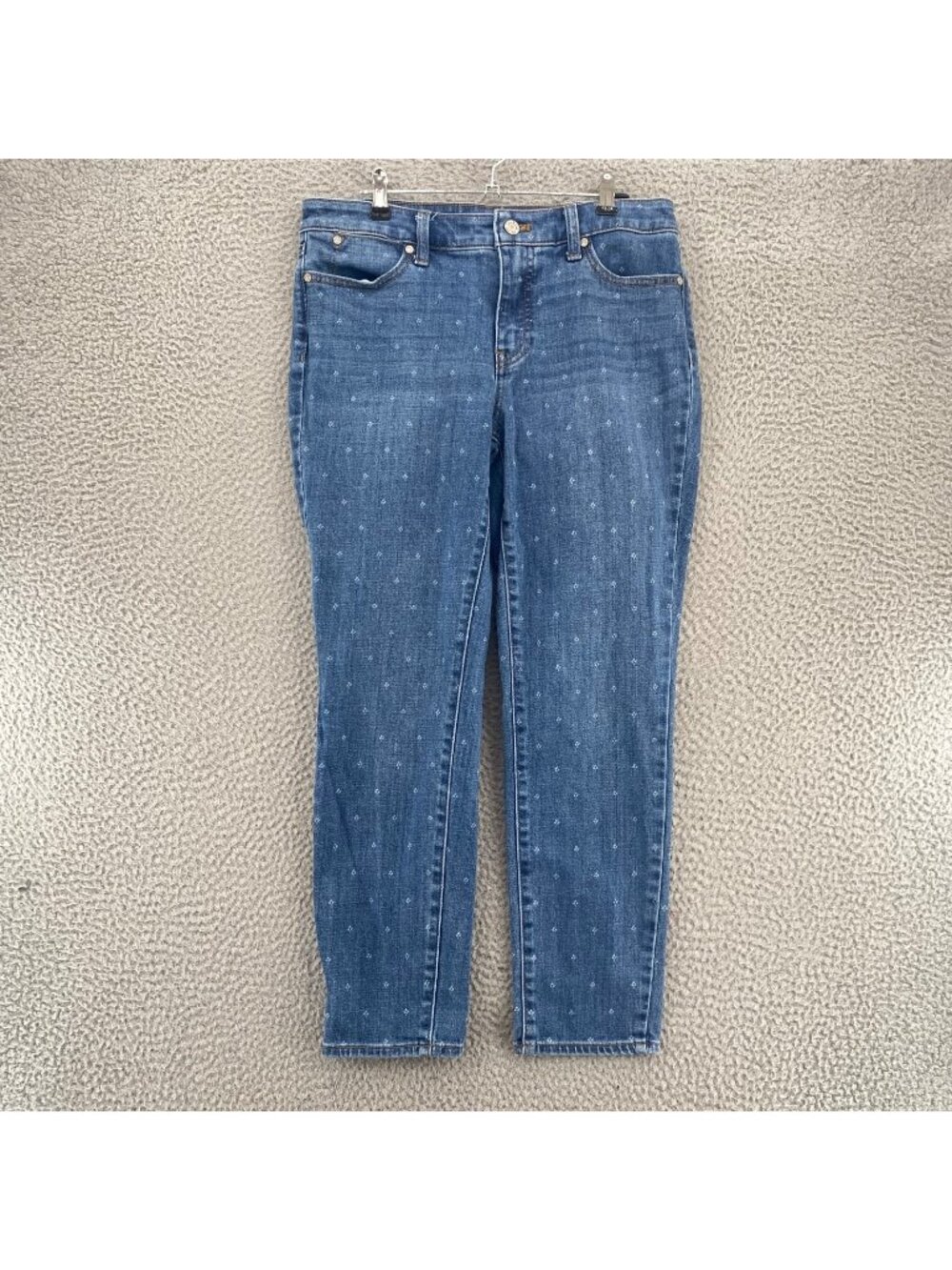 Talbots Jeans Womens 6 Petite Flawless Blue Floral Polka Dot Slim Ankle Pockets